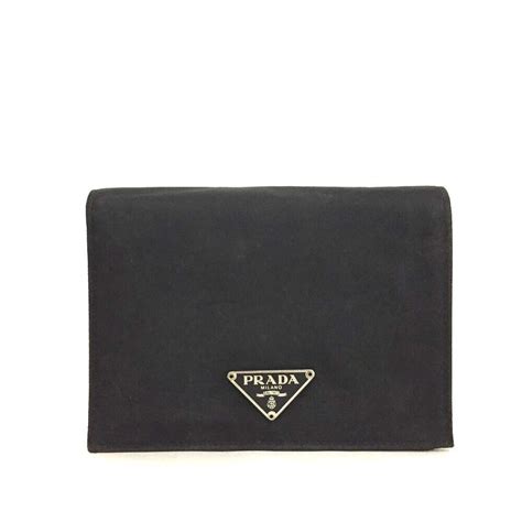 PRADA TESSUTO M510 Logo Plate Black Nylon Wallet 